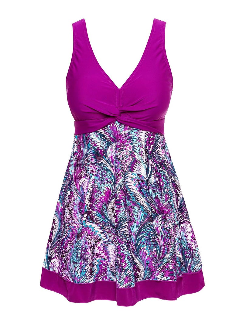 MiYang Women's One Piece Swimsuits Plus Size Tummy Control Swim Dress Vintage Ruched Skirt Swimwear Purple US 4X (22W-24W) - Image 1